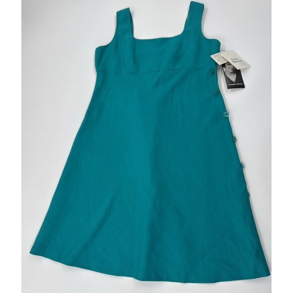 Vintage DONNA RICCO Sleeveless Dress Womes 8P Green Linen Lined A-Line Y2K NEW - Picture 1 of 12